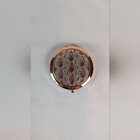 Compact Mirror Designer Inspired Cosmetic Faux Rose Gold Rhinestone Sparkle NWOT - Picture 2 of 6